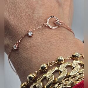Elegant Sterling Silver Rose Gold Bracelet with Crystal Accents